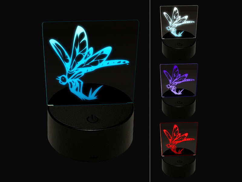 Perched Dragonfly Dasher Darner Insect 3D Illusion LED Night Light Sign Nightstand Desk Lamp