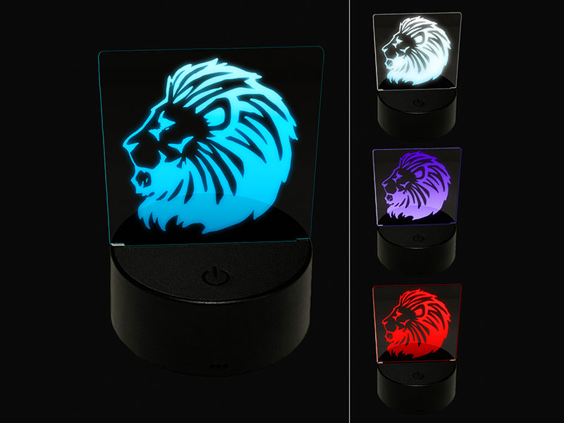 Regal Maned Lion Head Side Profile 3D Illusion LED Night Light Sign Nightstand Desk Lamp