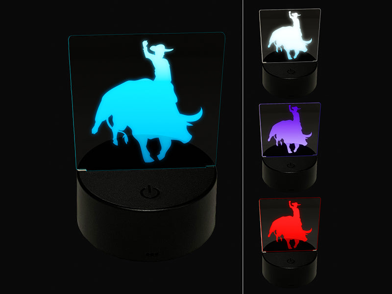 Rodeo Cowboy Riding on Bucking Bull 3D Illusion LED Night Light Sign Nightstand Desk Lamp