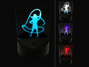 Rodeo Cowboy Woman Cowgirl Waving Lasso Around 3D Illusion LED Night Light Sign Nightstand Desk Lamp