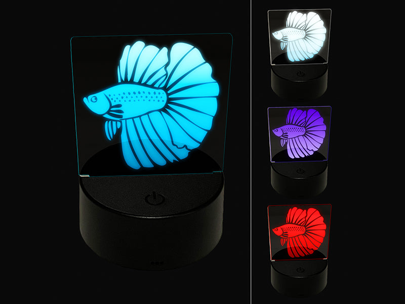 Siamese Fighting Fish Betta Splendens with Large Fins 3D Illusion LED Night Light Sign Nightstand Desk Lamp