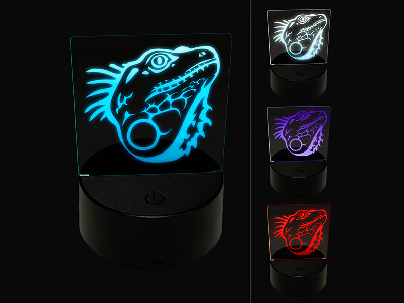 Spiny Green Iguana Lizard Head 3D Illusion LED Night Light Sign Nightstand Desk Lamp