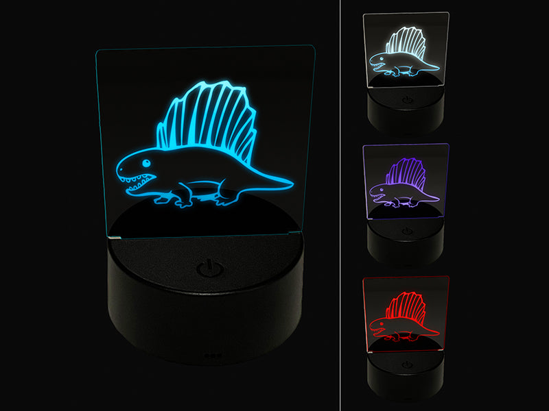 Wary Dimetrodon Dinosaur with Dorsal Sail Fin 3D Illusion LED Night Light Sign Nightstand Desk Lamp