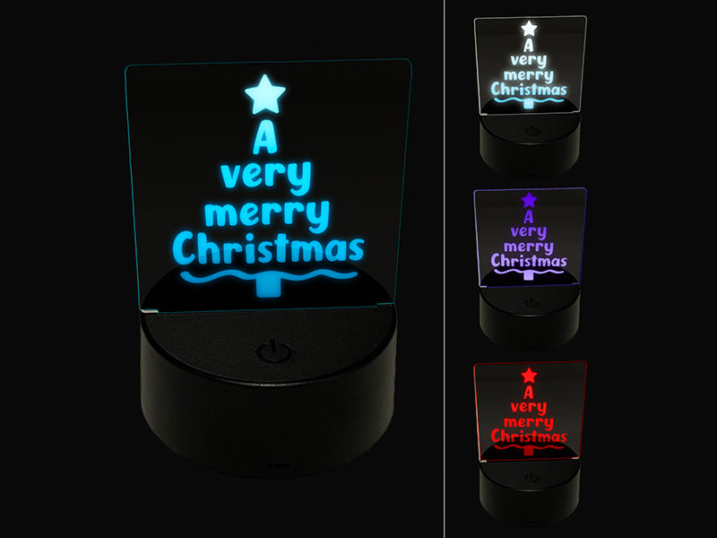 A Very Merry Christmas Tree 3D Illusion LED Night Light Sign Nightstand Desk Lamp