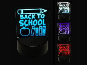 Back to School Pencil Apple Books 3D Illusion LED Night Light Sign Nightstand Desk Lamp