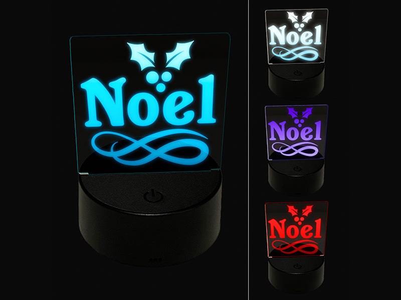 Christmas Noel Holly 3D Illusion LED Night Light Sign Nightstand Desk Lamp