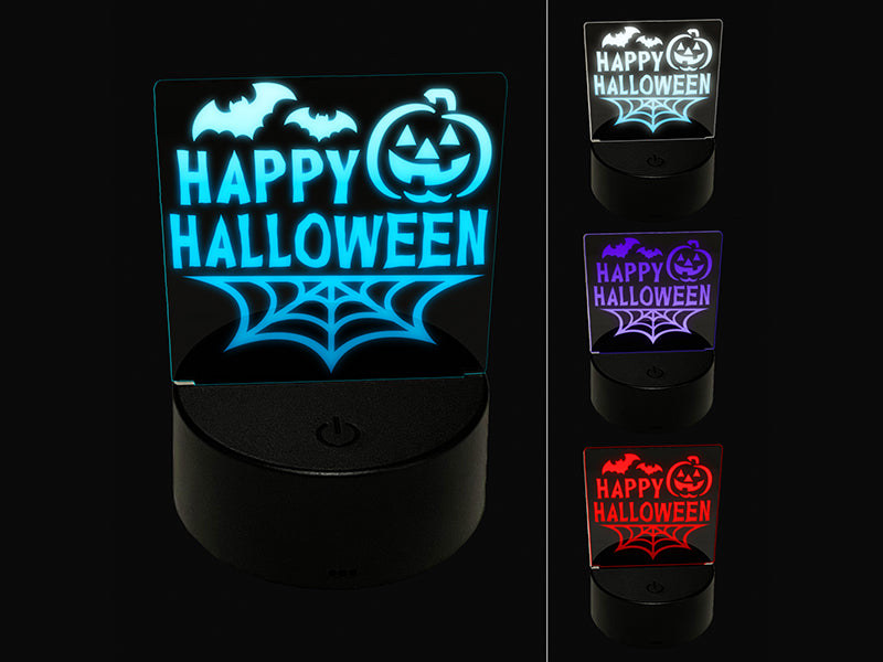 Happy Halloween Bats Spider Web Jack-O'-Lantern  3D Illusion LED Night Light Sign Nightstand Desk Lamp