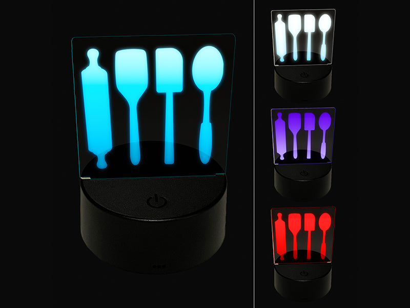 Kitchen Utensils Baking Cooking 3D Illusion LED Night Light Sign Nightstand Desk Lamp