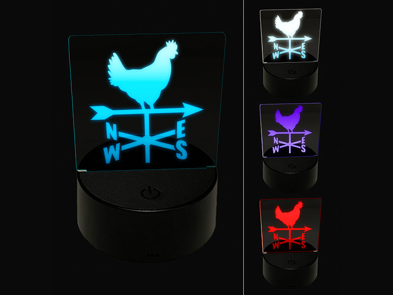 Rooster Weathervane North South West East 3D Illusion LED Night Light Sign Nightstand Desk Lamp