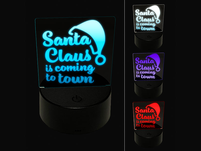 Santa Claus is Coming to Town Christmas 3D Illusion LED Night Light Sign Nightstand Desk Lamp