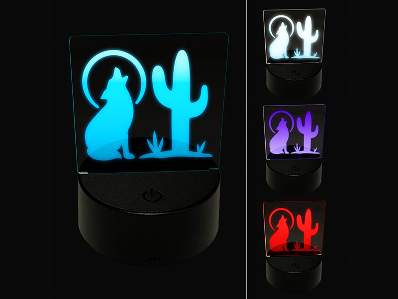 Southwest Coyote Cactus Moon 3D Illusion LED Night Light Sign Nightstand Desk Lamp