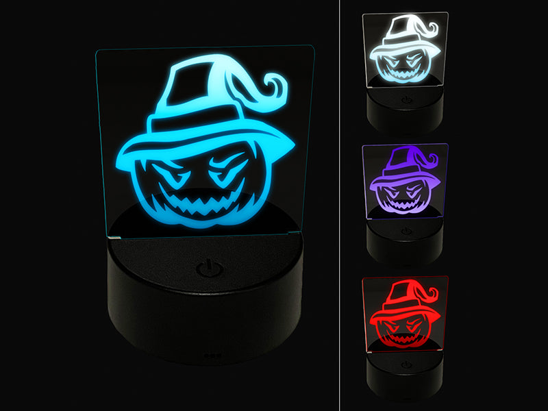 Jack-O'-Lantern Pumpkin Wearing Witch Hat Halloween 3D Illusion LED Night Light Sign Nightstand Desk Lamp