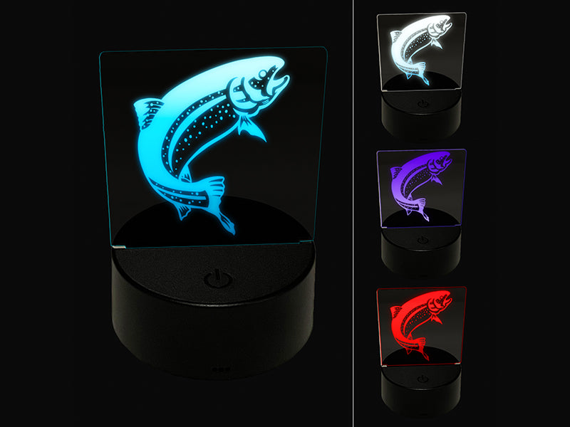 Jumping Rainbow Trout Fish 3D Illusion LED Night Light Sign Nightstand Desk Lamp