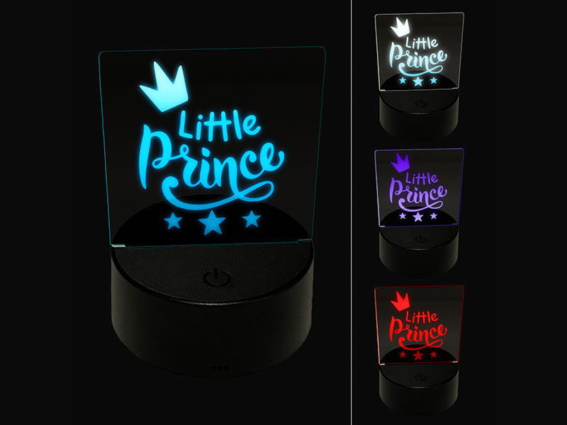 Little Prince Cursive with Crown and Stars 3D Illusion LED Night Light Sign Nightstand Desk Lamp