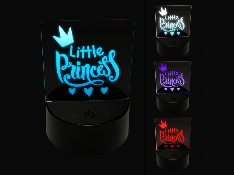 Little Princess Cursive with Crown and Hearts 3D Illusion LED Night Light Sign Nightstand Desk Lamp