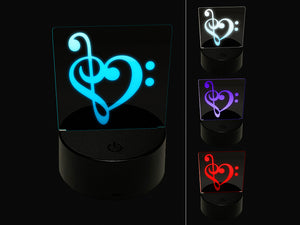 Treble Bass Clef Heart Music Love 3D Illusion LED Night Light Sign Nightstand Desk Lamp