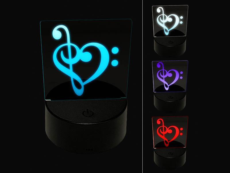 Treble Bass Clef Heart Music Love 3D Illusion LED Night Light Sign Nightstand Desk Lamp