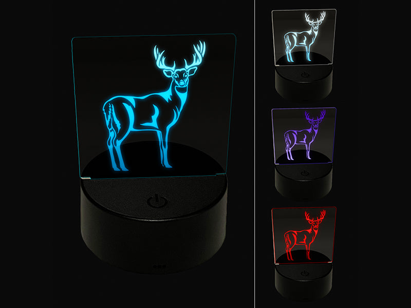 White-Tailed Deer Buck Hunting Forest Animal 3D Illusion LED Night Light Sign Nightstand Desk Lamp