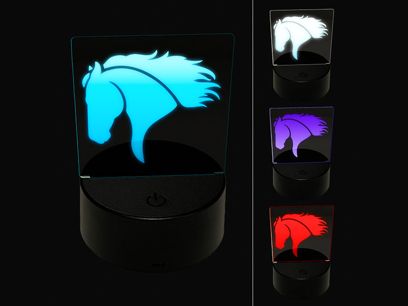 Wild Horse Head Mane Blowing 3D Illusion LED Night Light Sign Nightstand Desk Lamp