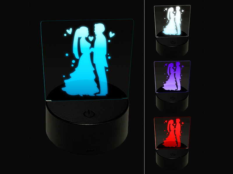 Bride and Groom Wedding Silhouette 3D Illusion LED Night Light Sign Nightstand Desk Lamp