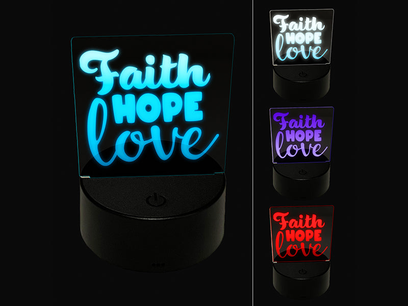 Faith Hope Love 3D Illusion LED Night Light Sign Nightstand Desk Lamp
