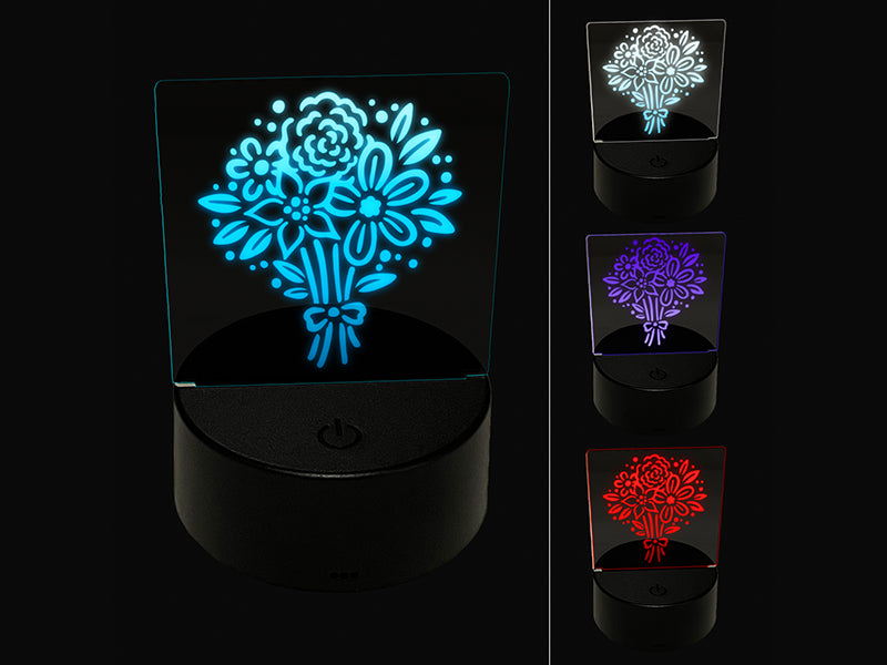 Flower Bouquet 3D Illusion LED Night Light Sign Nightstand Desk Lamp