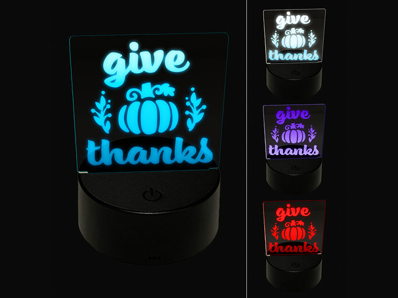 Give Thanks with Pumpkin Autumn Fall 3D Illusion LED Night Light Sign Nightstand Desk Lamp