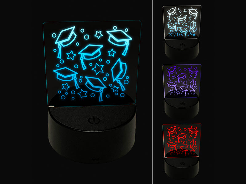 Graduation Caps Repeating Pattern 3D Illusion LED Night Light Sign Nightstand Desk Lamp