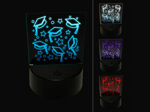 Graduation Caps Repeating Pattern 3D Illusion LED Night Light Sign Nightstand Desk Lamp