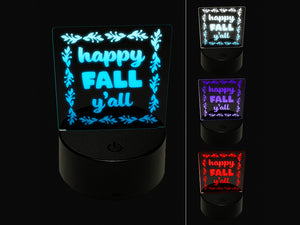 Happy Fall Y'all Autumn Foliage 3D Illusion LED Night Light Sign Nightstand Desk Lamp