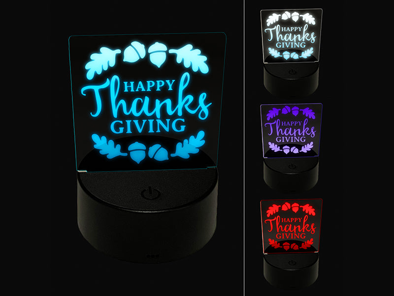 Happy Thanksgiving Oak Leaves Acorns 3D Illusion LED Night Light Sign Nightstand Desk Lamp