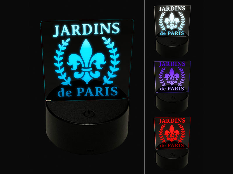 Jardins de Paris Fleur de Lis 3D Illusion LED Night Light Sign Nightstand Desk Lamp