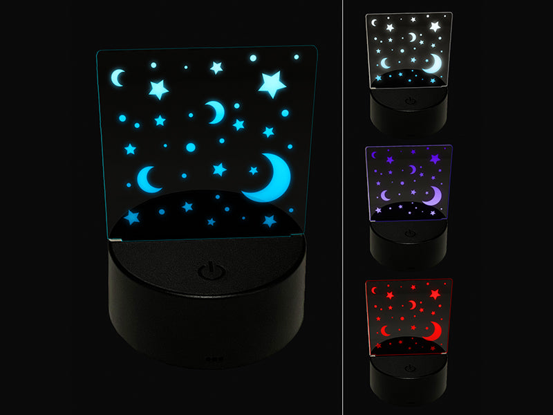 Moon and Stars 3D Illusion LED Night Light Sign Nightstand Desk Lamp