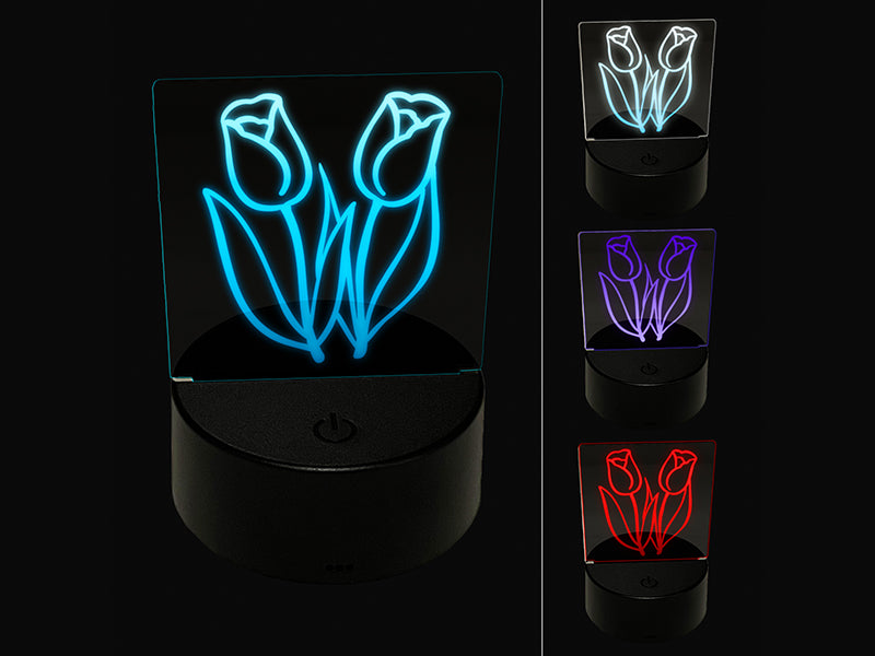 Spring Summer Tulips 3D Illusion LED Night Light Sign Nightstand Desk Lamp