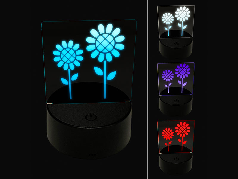 Sunflower Pair 3D Illusion LED Night Light Sign Nightstand Desk Lamp