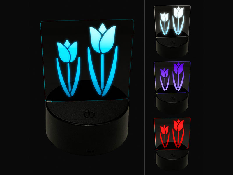 Tulip Pair 3D Illusion LED Night Light Sign Nightstand Desk Lamp