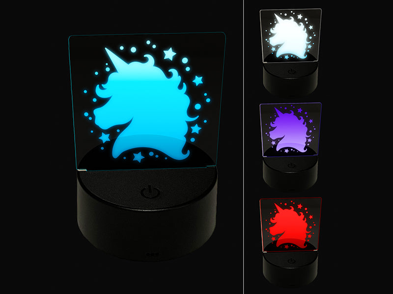 Unicorn Head and Stars 3D Illusion LED Night Light Sign Nightstand Desk Lamp