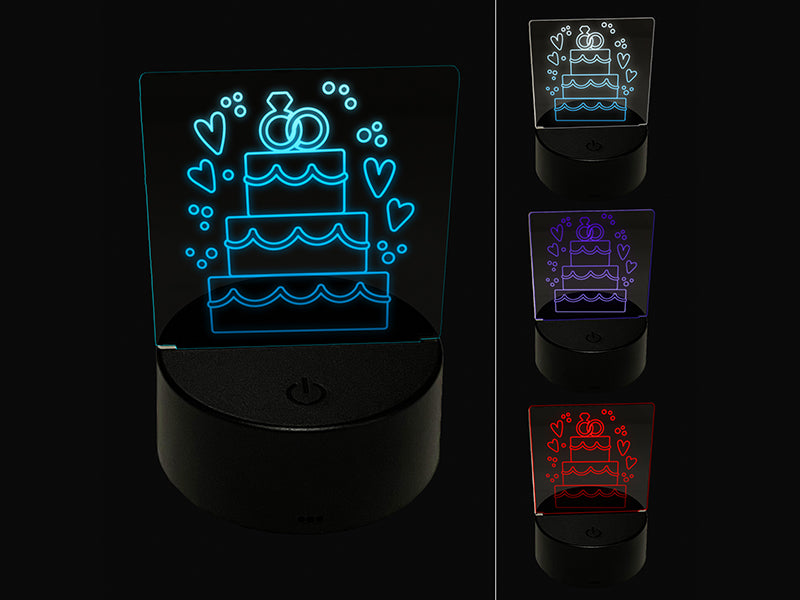 Wedding Cake Marriage Rings Hearts 3D Illusion LED Night Light Sign Nightstand Desk Lamp