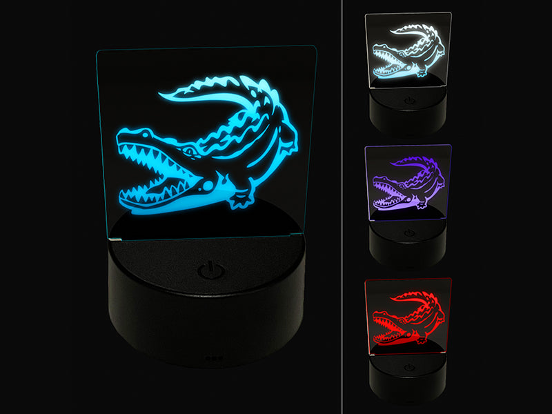 Alligator Crocodile Basking With Jaws Open 3D Illusion LED Night Light Sign Nightstand Desk Lamp