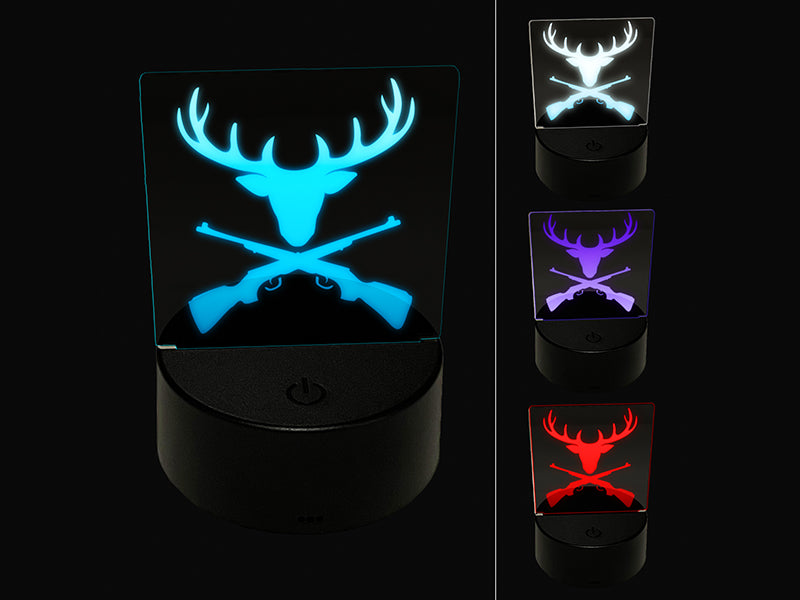 Crossed Hunting Rifles with Deer Head Antlers 3D Illusion LED Night Light Sign Nightstand Desk Lamp