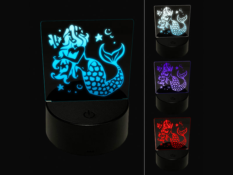Elegant Mermaid Maiden with Butterfly Fish 3D Illusion LED Night Light Sign Nightstand Desk Lamp