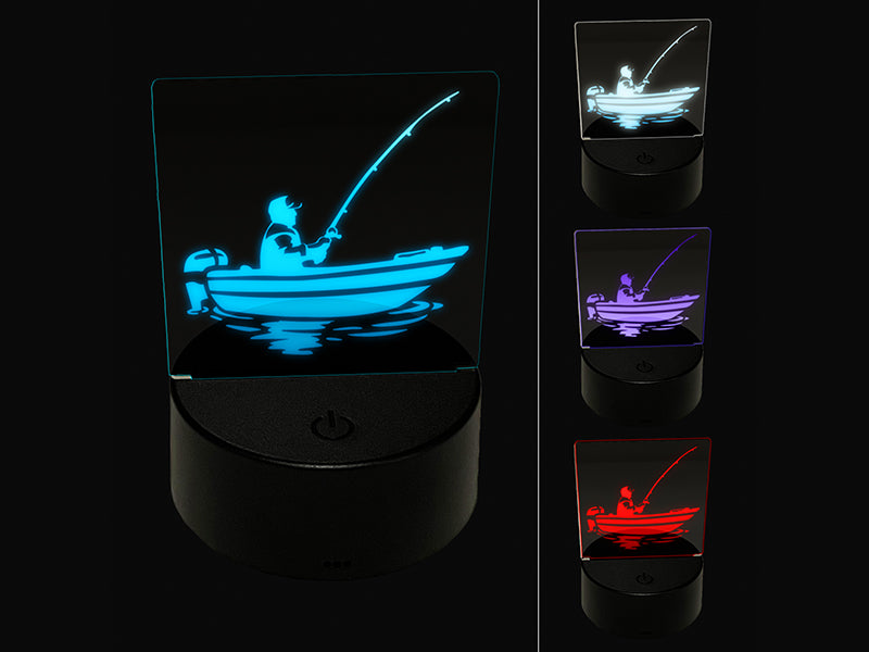 Fisherman in Fishing Boat 3D Illusion LED Night Light Sign Nightstand Desk Lamp
