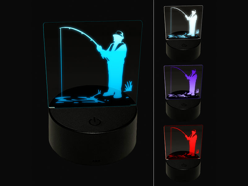 Fisherman with Rod Over Water 3D Illusion LED Night Light Sign Nightstand Desk Lamp