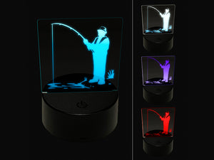 Fisherman with Rod Over Water 3D Illusion LED Night Light Sign Nightstand Desk Lamp