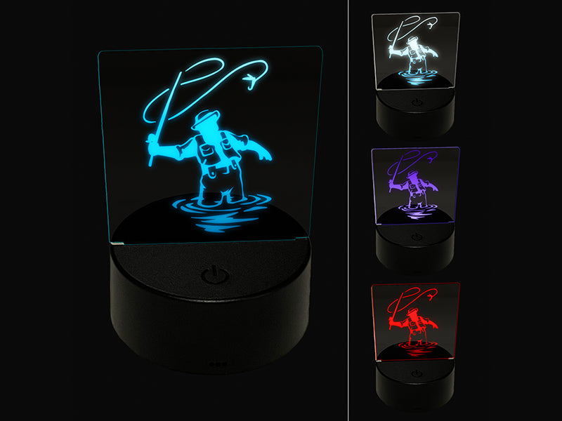 Fly Fisherman Throwing Line Angler 3D Illusion LED Night Light Sign Nightstand Desk Lamp