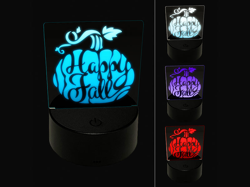 Happy Fall Autumn Harvest Pumpkin with Vine 3D Illusion LED Night Light Sign Nightstand Desk Lamp