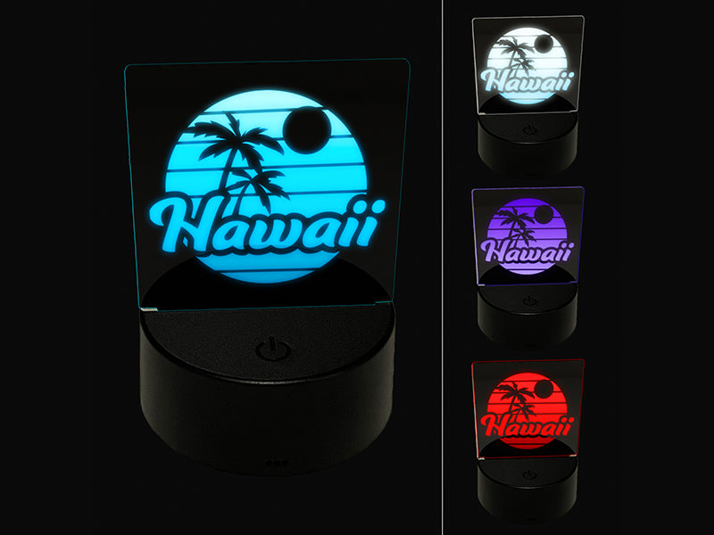 Hawaii Sunset Text with Palm Trees 3D Illusion LED Night Light Sign Nightstand Desk Lamp