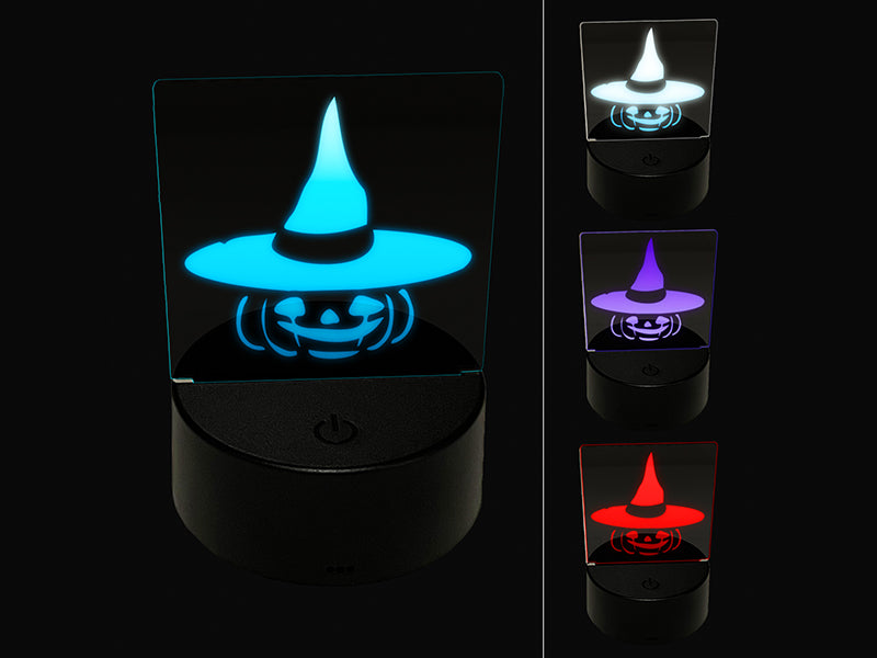 Jack-O'-Lantern with Witch Hat Halloween Pumpkin 3D Illusion LED Night Light Sign Nightstand Desk Lamp