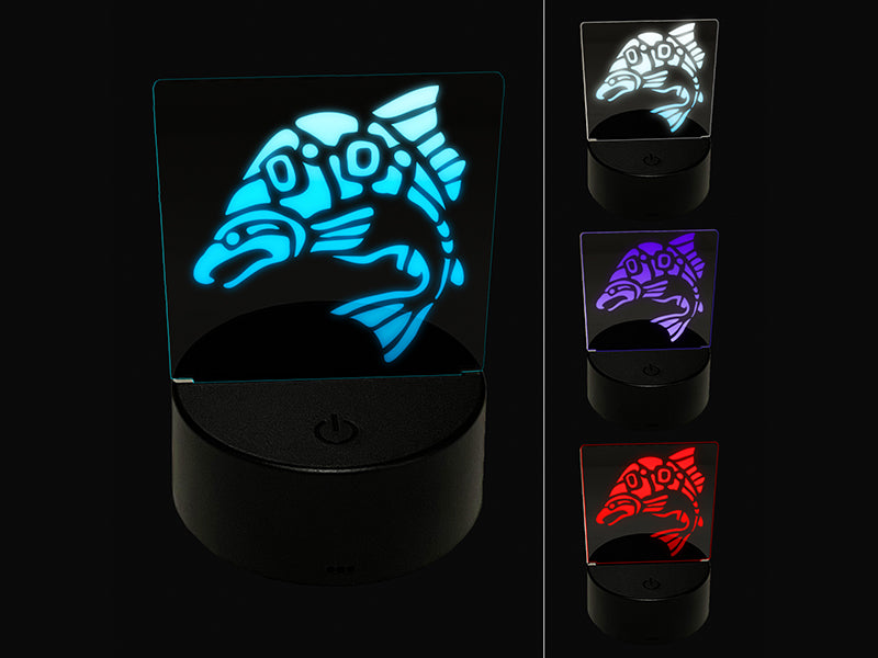 Native American Tlingit Salmon Indian Tribal Fish 3D Illusion LED Night Light Sign Nightstand Desk Lamp