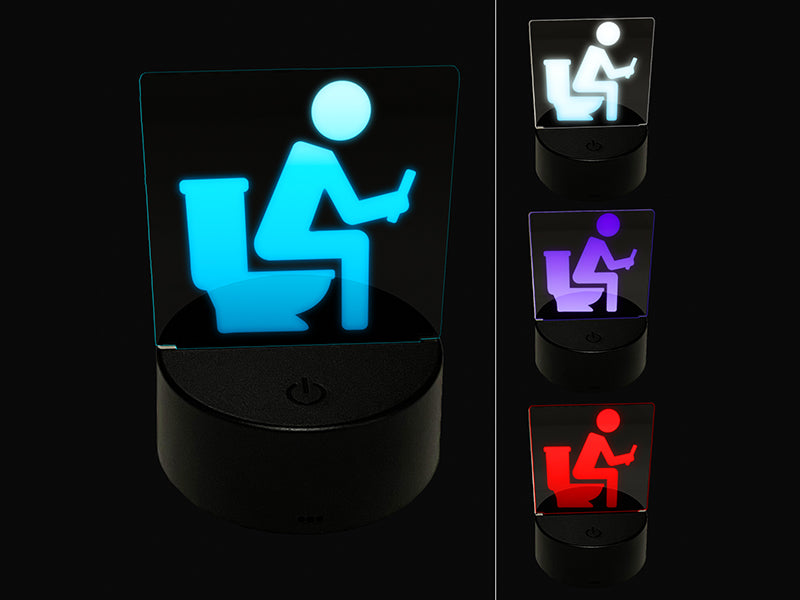 Person Sitting on Toilet with Phone Restroom Pooping 3D Illusion LED Night Light Sign Nightstand Desk Lamp